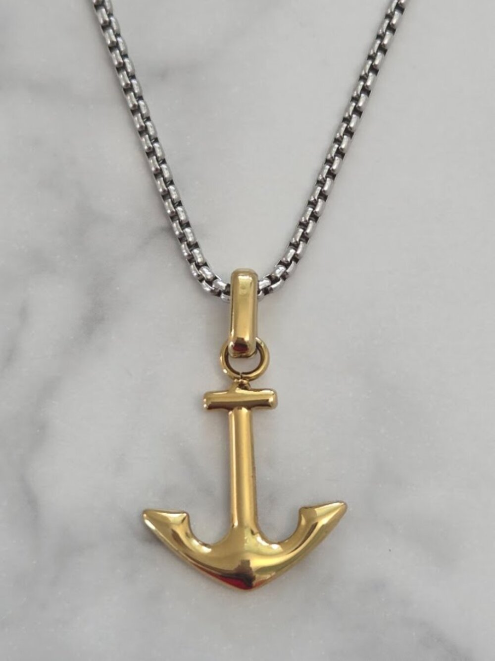 Anchor Pendant Box Chain Necklace Stainless Steel Gold Silver Nautical Unisex Je